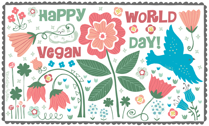 happy world vegan day colorful greeting card