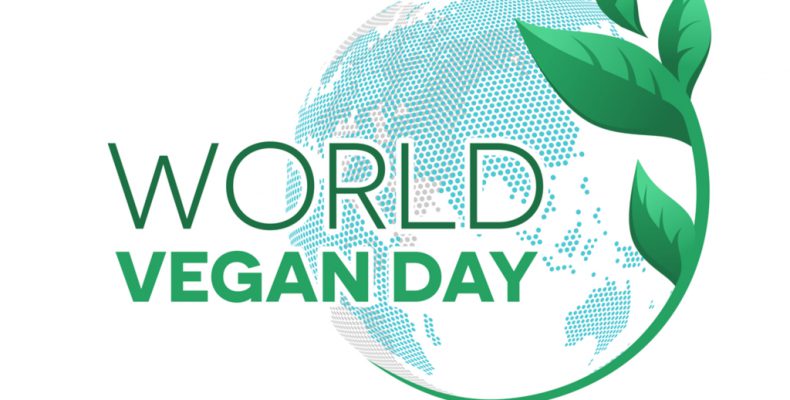 world vegan Day earth with green leaf logo