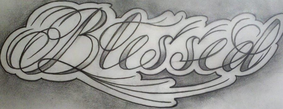 Grey shaded simple blessed tattoo design