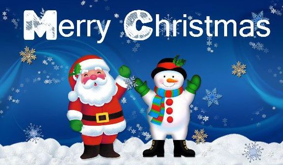 Merry Christmas wishes from snowman and santa claus picture