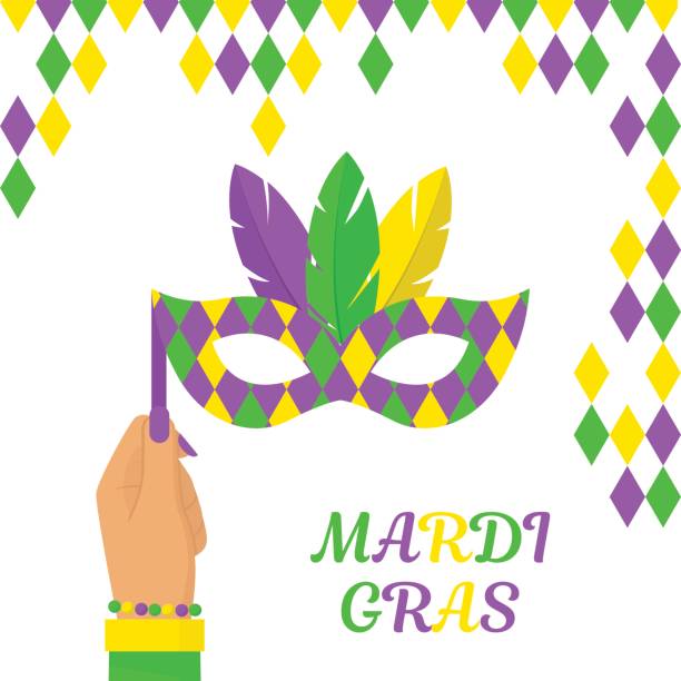 happy mardi gras hand mask illustration