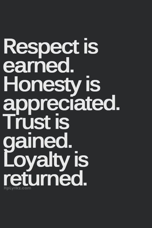 respect is earned. honesty is appreciated. trust is gained. loyalty is returned.