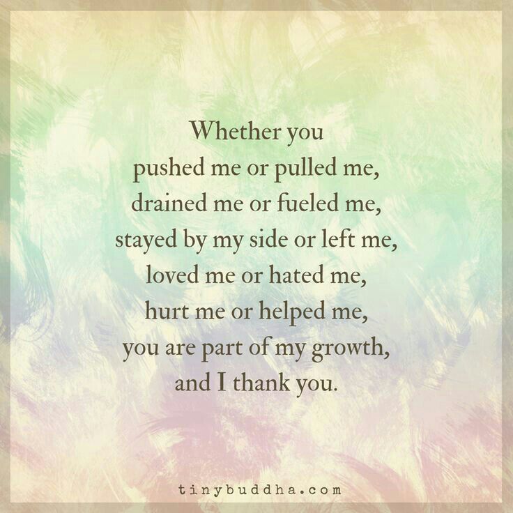 whether you pushed me or pulled me, drained me or fueled me, stayed by my side or left me, loved me or hated me, hurt me or helped me, you are part of my growth, and i thank youi.