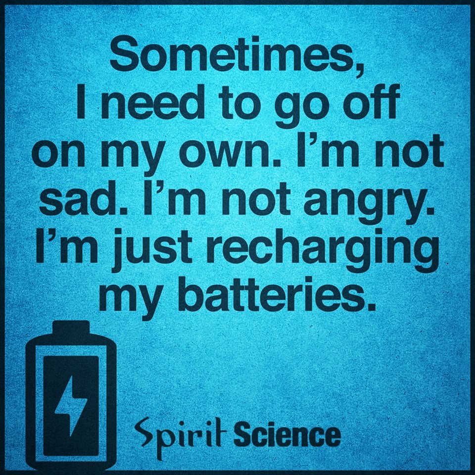 Sometimes i need to go off on my own i am not sad, angry i am just recharging my batteries
