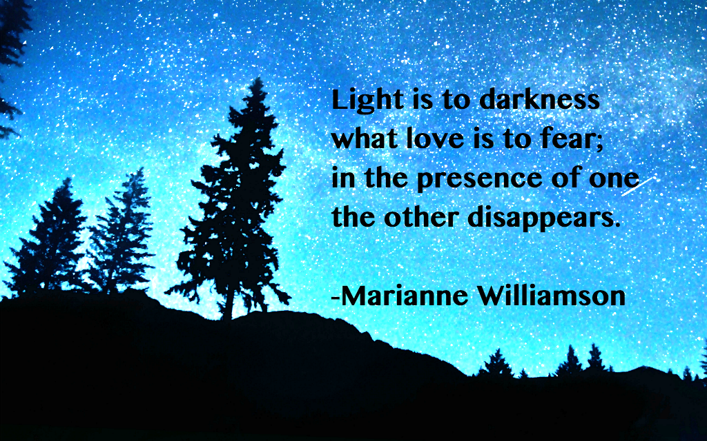 light is to darkness what love is to fear, in the presence of one the other disappears. marianne williamson