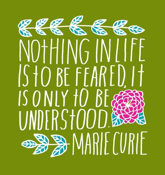 nothing in life is to be feared, it is only to be understood. marie curie