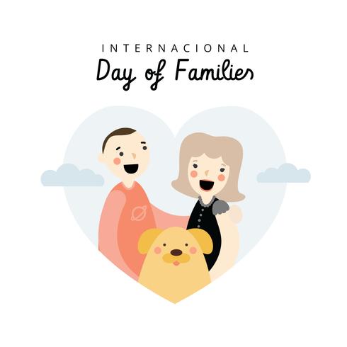 International day of families white couple with yellow dog and heart illustration