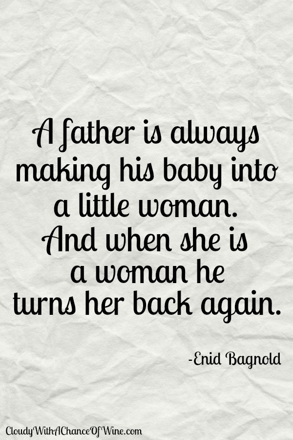 a father is always making his baby into a little woman. and when she is a woman he turns her back again. enid bagnold