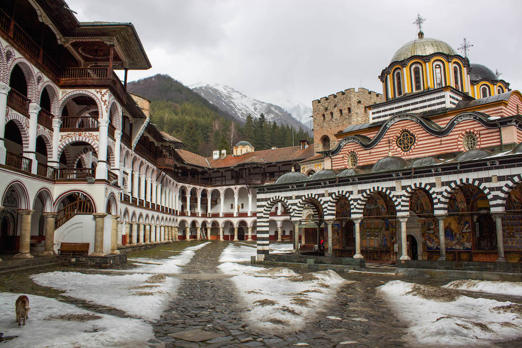 Rila Monastery with snow