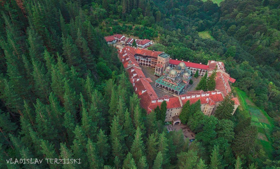 aerial view of the Rila Monastery