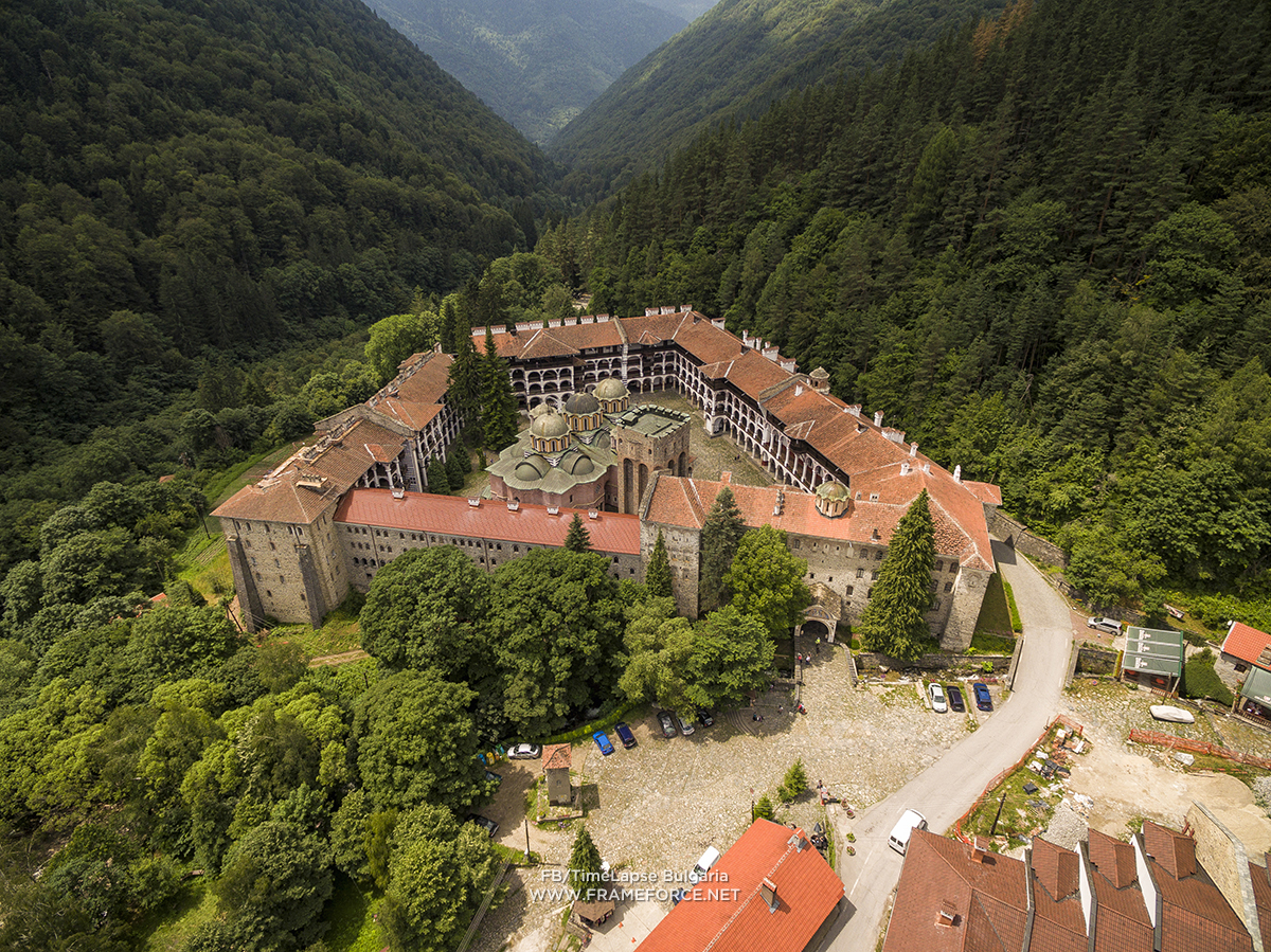 aerial view of the Rila Monastery