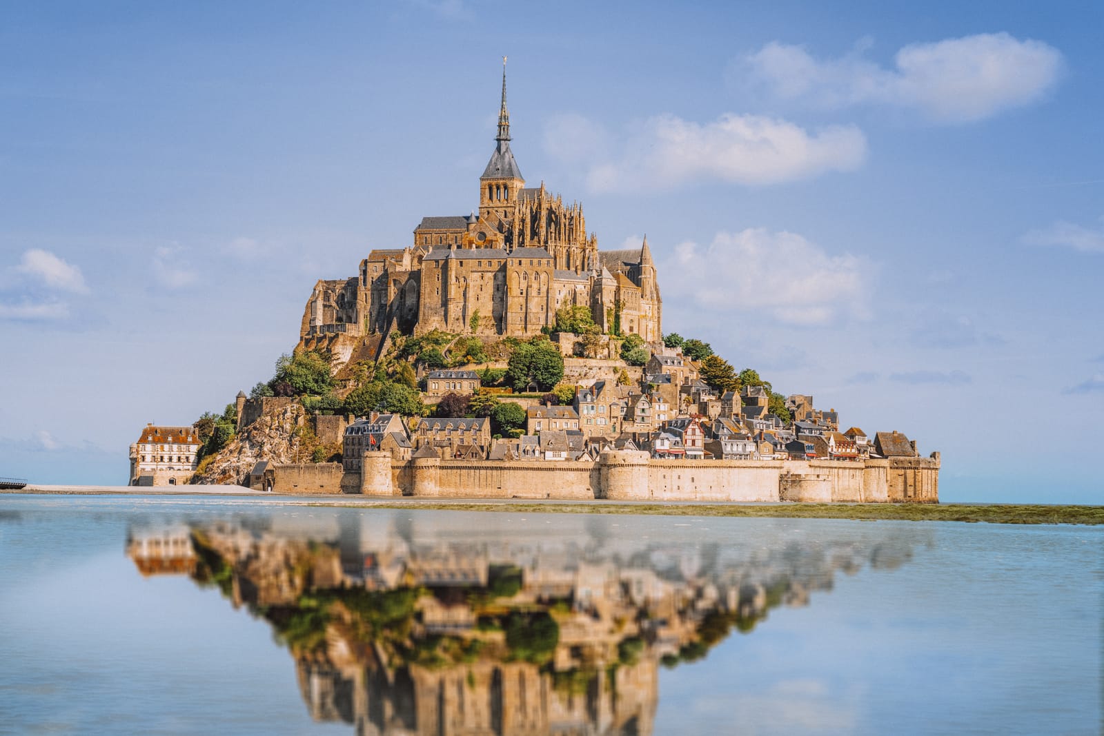 amazing view of the mont st. michel water reflection