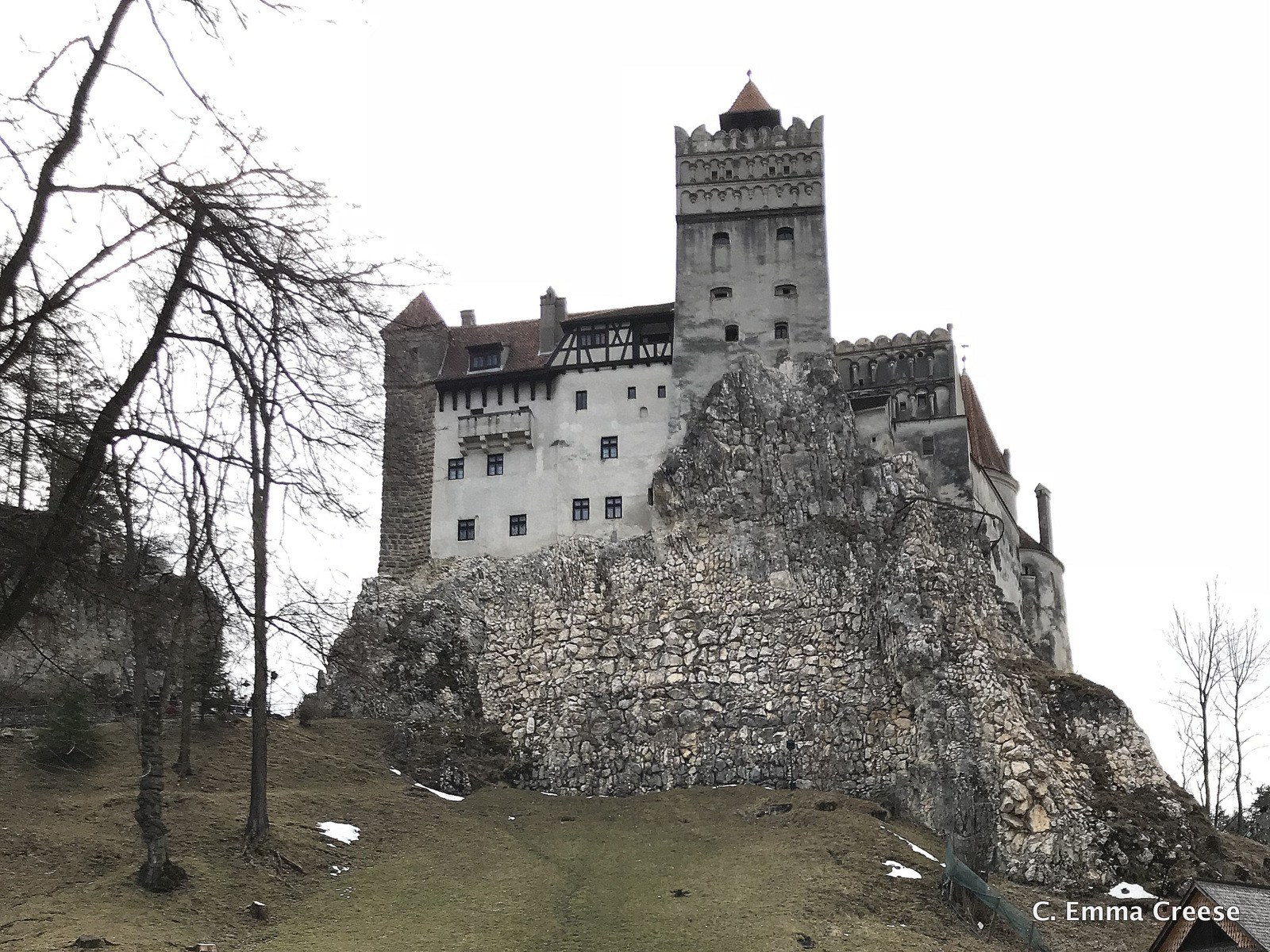 back side view of the bran castle in romania