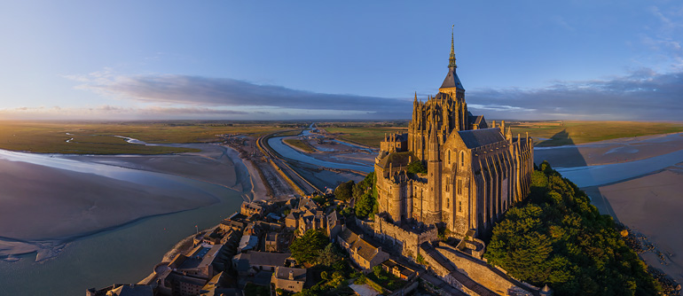 beautiful aerial view of the mont st. michel in france
