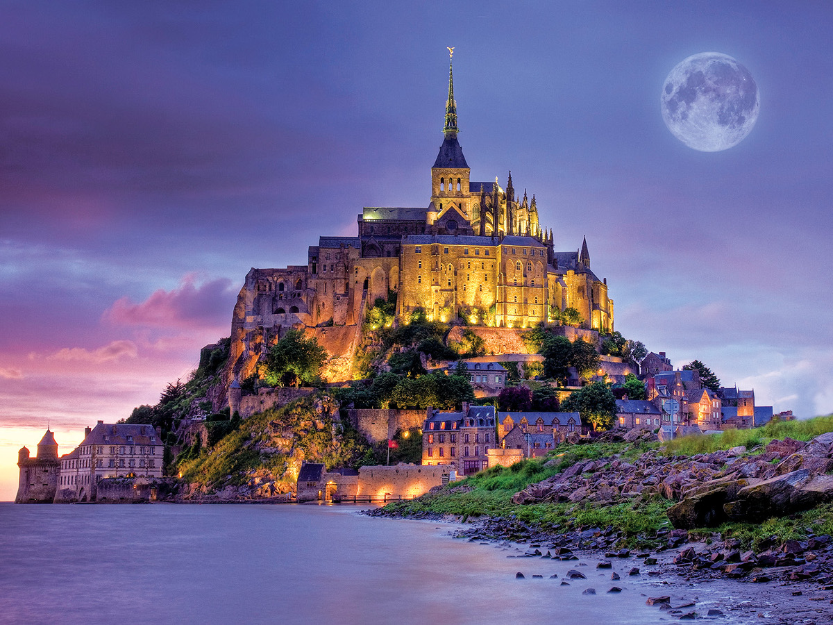 incredible view of the mont st. michel at night
