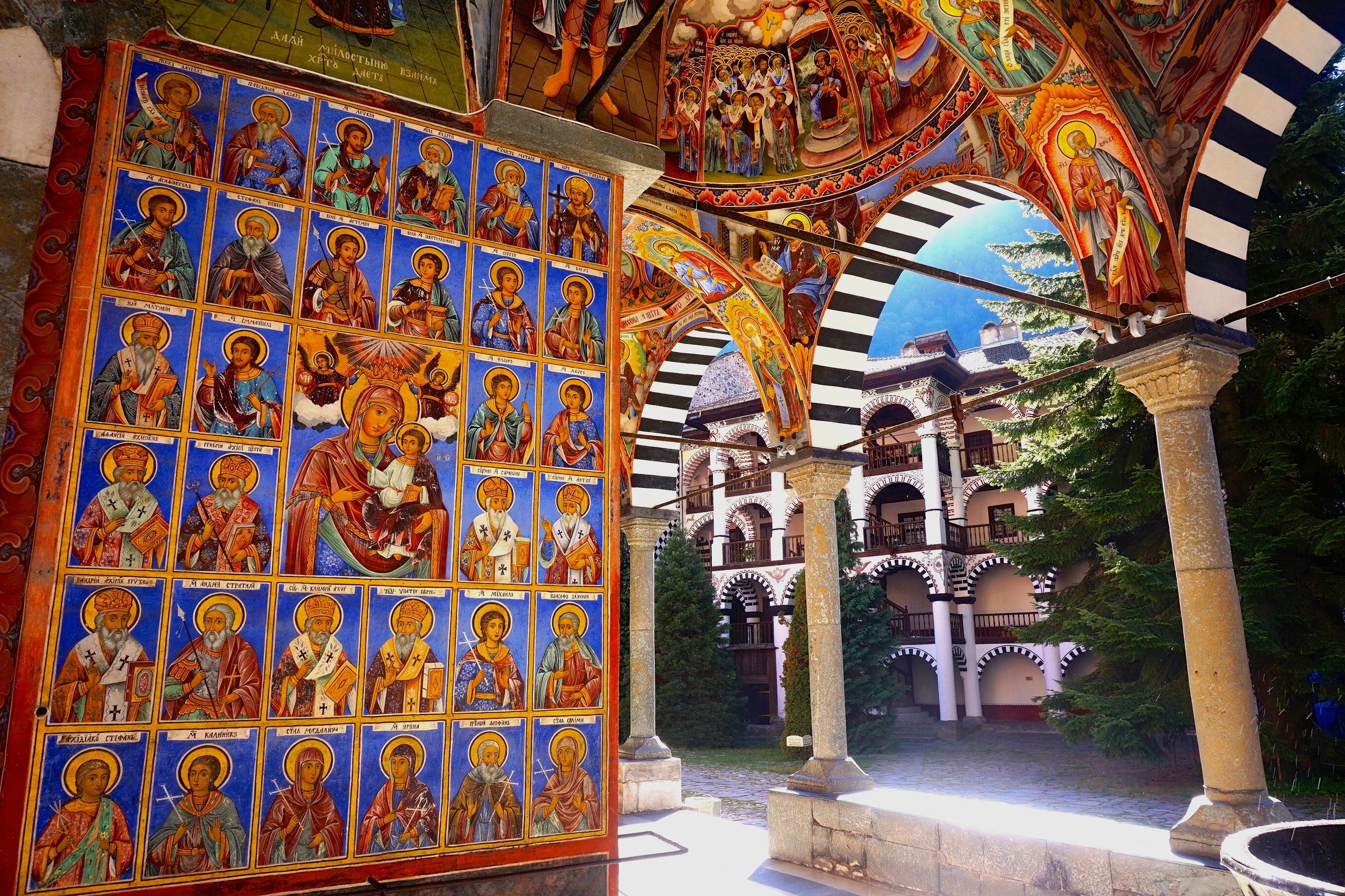 mosaic wall painting inside the Rila Monastery