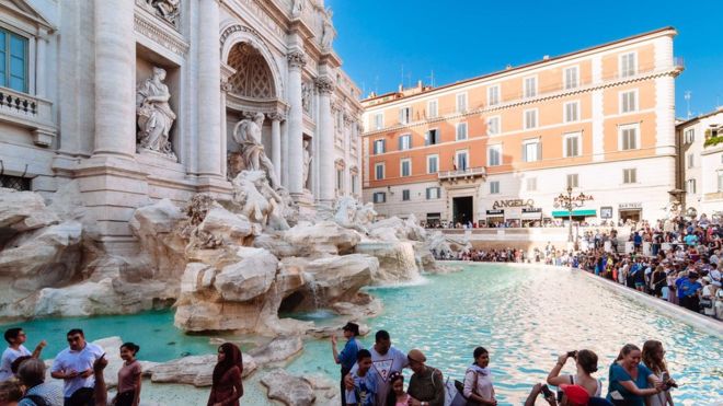 side view of the Trevi Fountain in rome