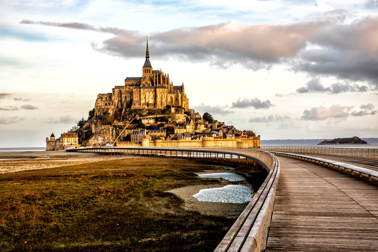 sunrise at mont st. michel in france