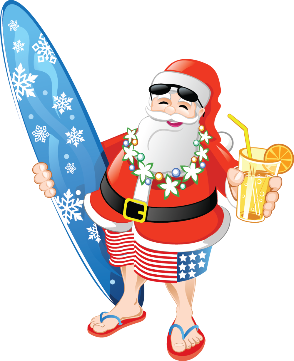 christmas in july santa claus in swim suit clipart
