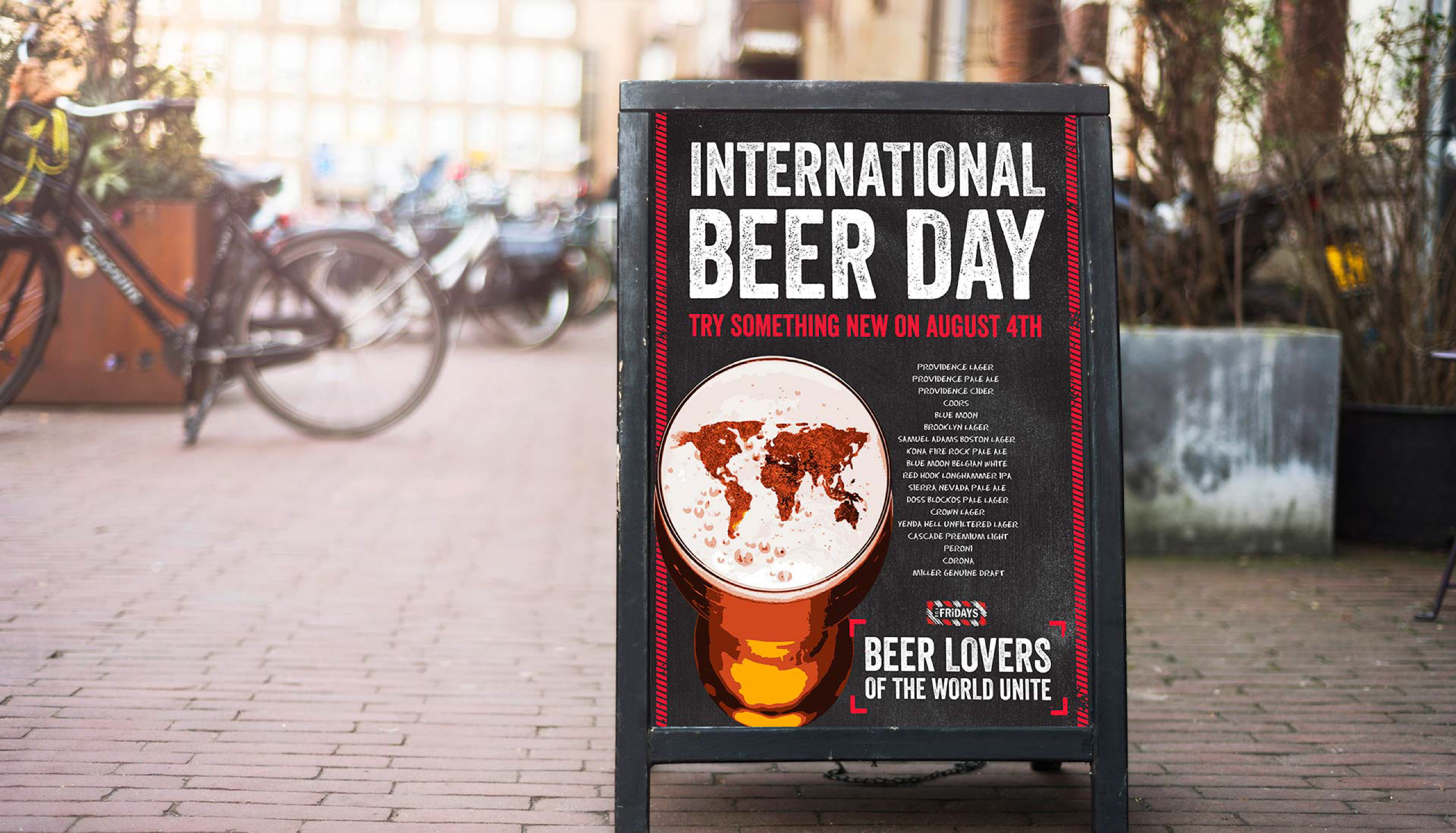 international beer day signboard on road