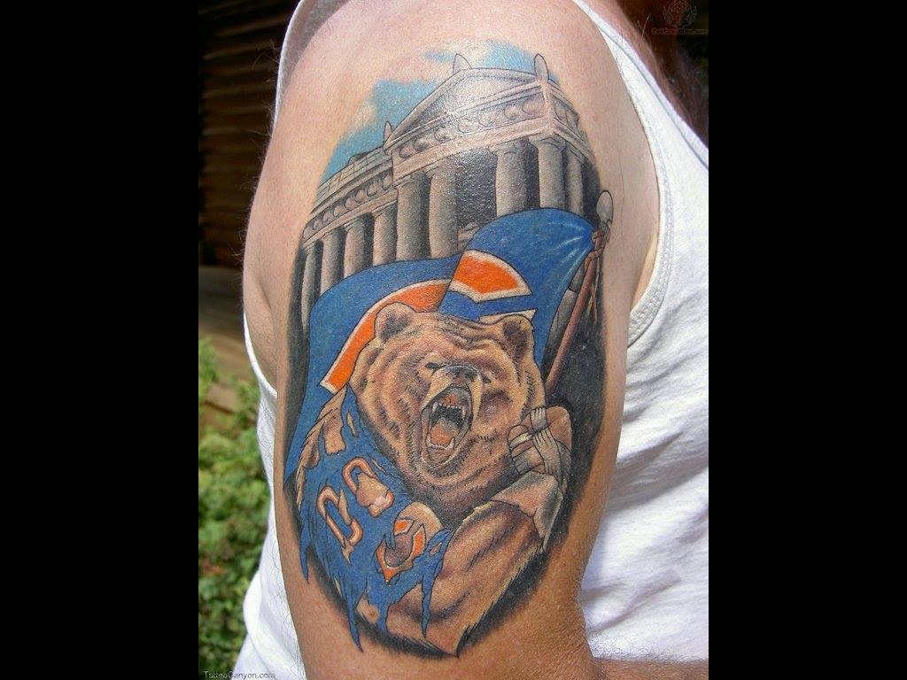 Chicago Bears Fan Tattoo On Men's Half Sleeve