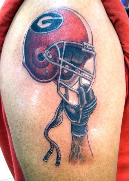 Georgia Bulldogs football Team Helmet tattoo On Half Sleeve