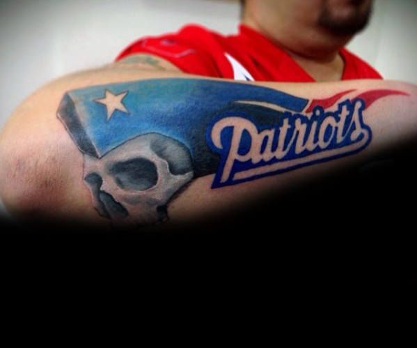 New England Patriots Fan Tattoo On Men Outer Forearm