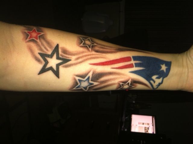 New England Patriots Logo With Stars Tattoo On Forearm – Sports Tattoos