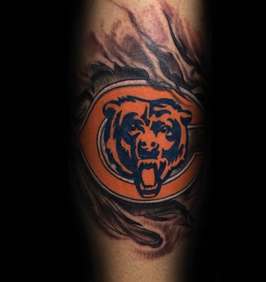 Ripped Skin Chicago Bears Tattoo on Forearm