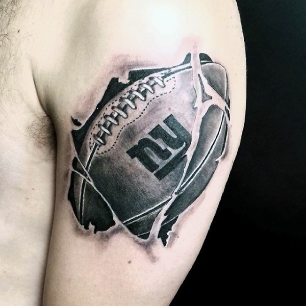 Ripped Skin New York Giants Tattoo On Men Shoulder