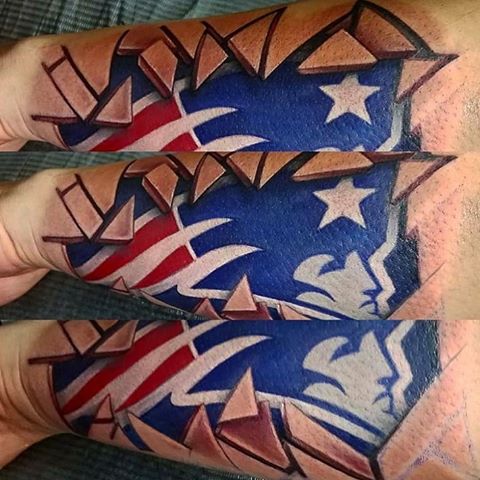 Unique New England Patriots Tattoo On Arm
