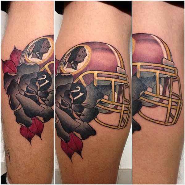Washington Redskins Helmet Tattoo On Leg Calf