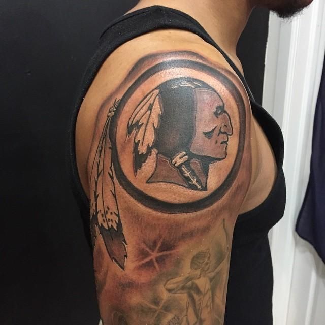 Washington Redskins Tattoo On Mens Shoulder