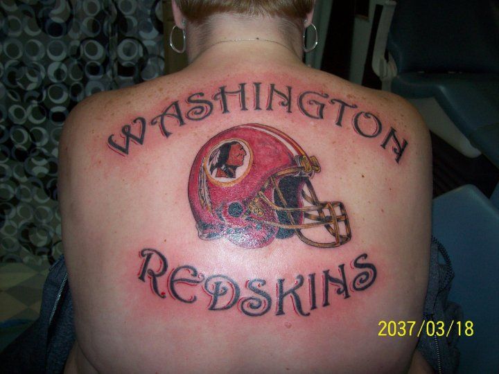 Washington Redskins With Helmet Tattoo On Men's Back