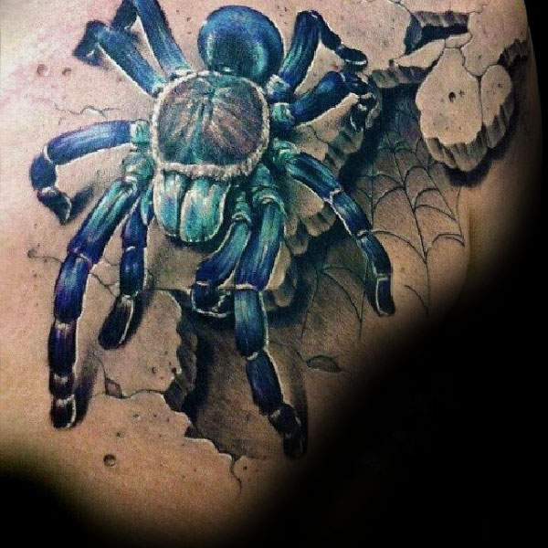 3D Stone Blue Tarantula Tattoo For Men