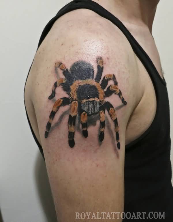3D Tarantula Tattoo On Men Shoulder