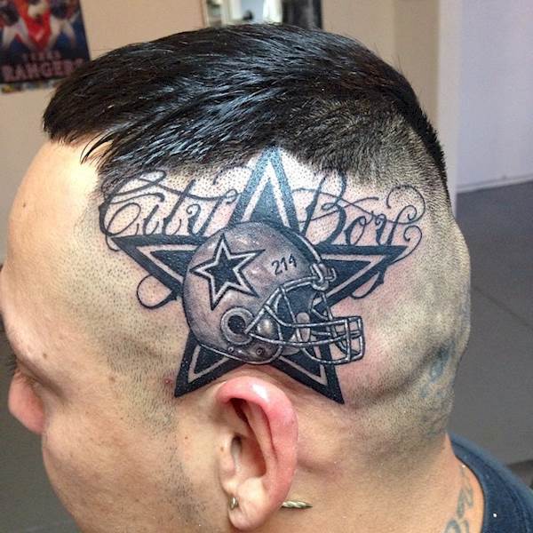 Awesome Dallas Cowboys Helmet in Symbol Tattoo on Head