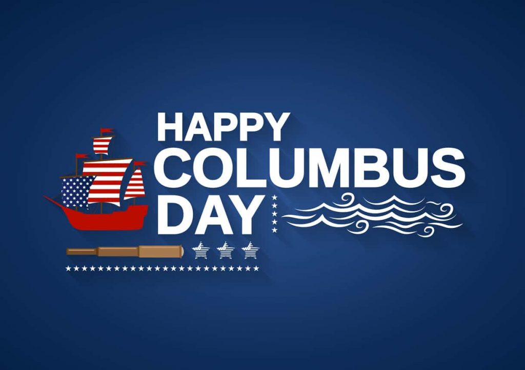 Happy Columbus Day With American Flag Sailor Ship
