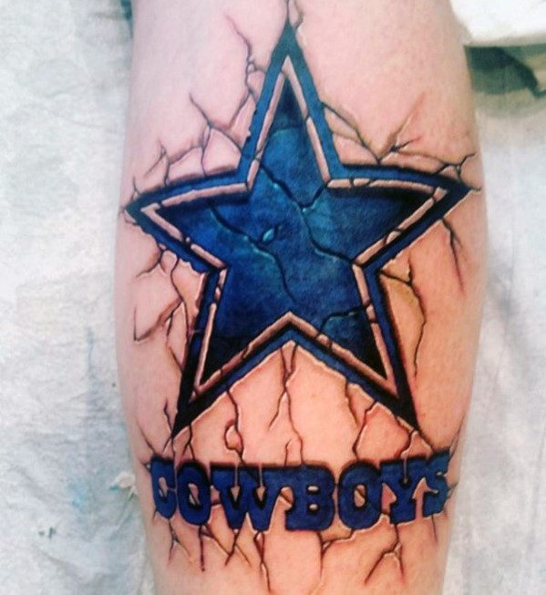 Stone Styled Dallas Cowboys Leg Tattoo for Men