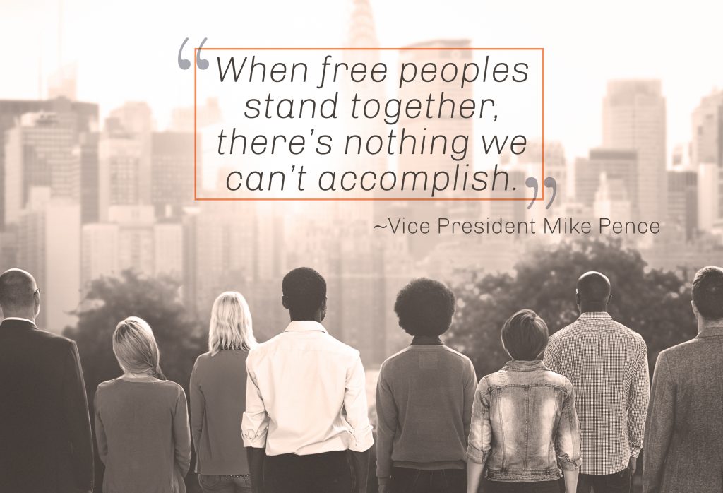When free peoples stand together there’s nothing we can’t accomplish – Mike Pence