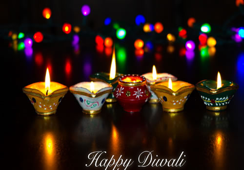 happy diwali colorful diyas picture