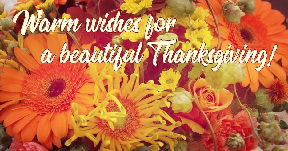 warm  thangiving wishes card with autumn flowers