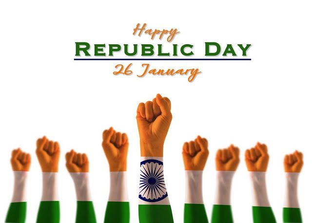 happy Republic Day 26 january hands up in tri color painted