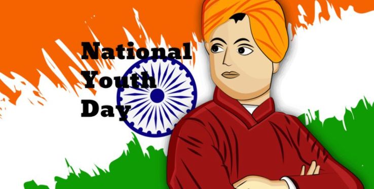 national youth day swami vivekananda and tri color flag in background