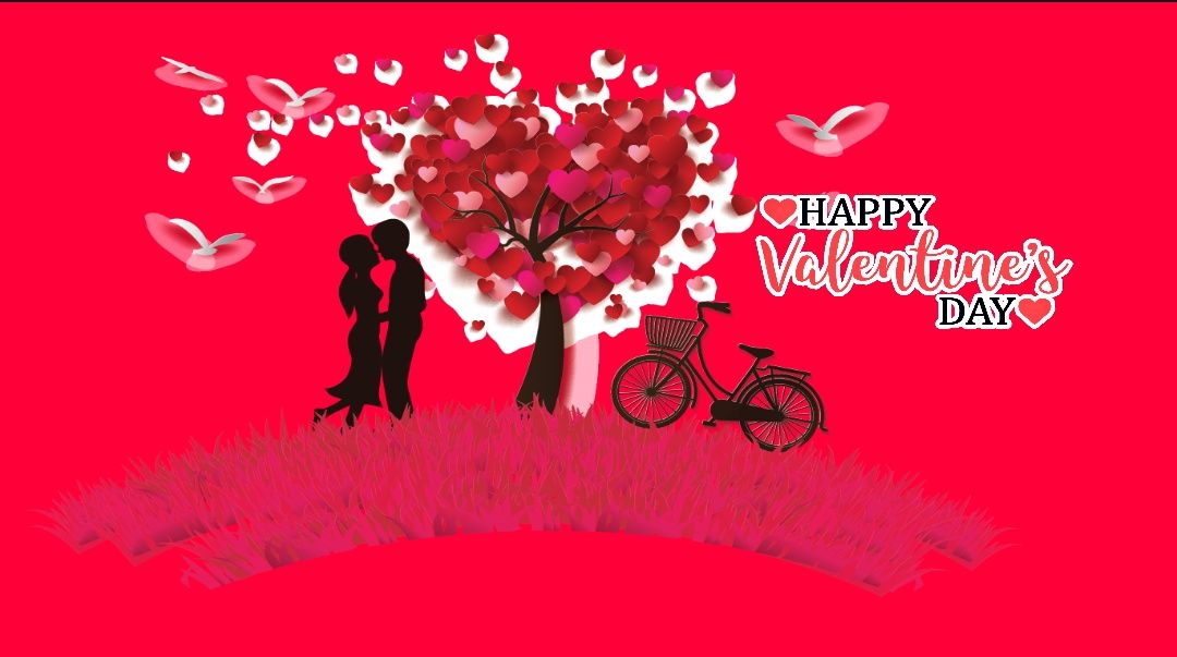 happy valentine’s day hearts tree and couple wallpape