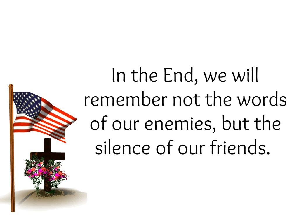 in the end, we will remember not the words of our enemies, but the silence of our friends.