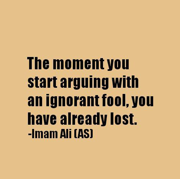 the moment you start arguing with an ignorant fool, you have already lost. imam ali