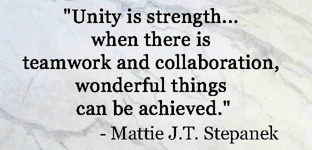 Unity Is Strength, When There Is Teamwork and Collaboration, Wonderful Things Can Be Achieved. Mattie J.T. Stepanek