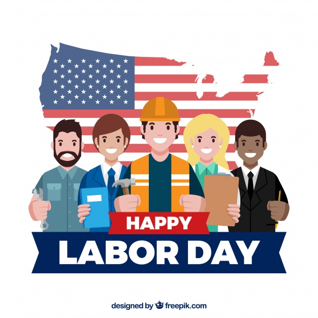 happy labor day workers with US flag illustration