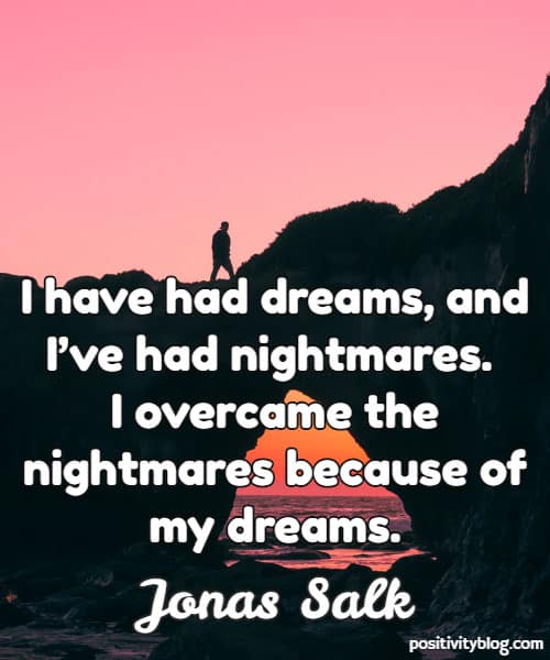 i have had dreams, and i’ve had nightmares. i overcame the nightmares because of my dreams. jona salk
